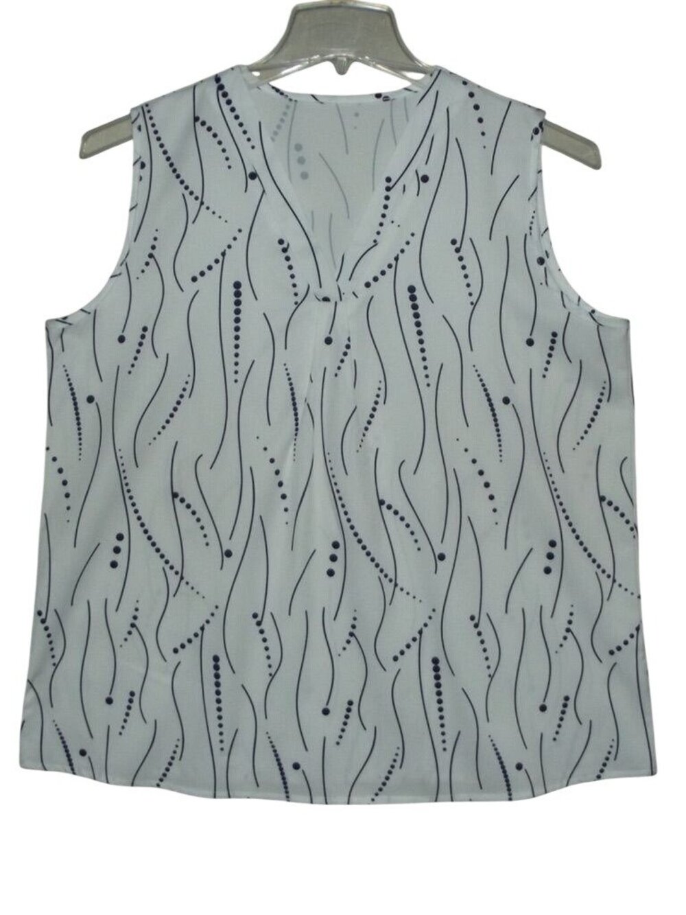 Tank Womens XL white black sleeveless blouse pleated v-neck casual office dots